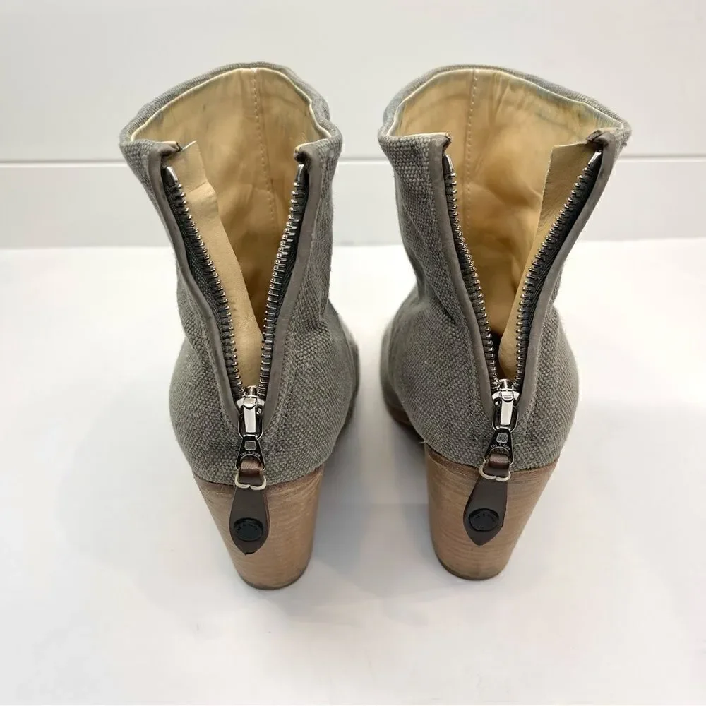 Rag & Bone Newbury Italian Canvas Stonewall Ankle Boot 7.5 Chunky Stacked Heel